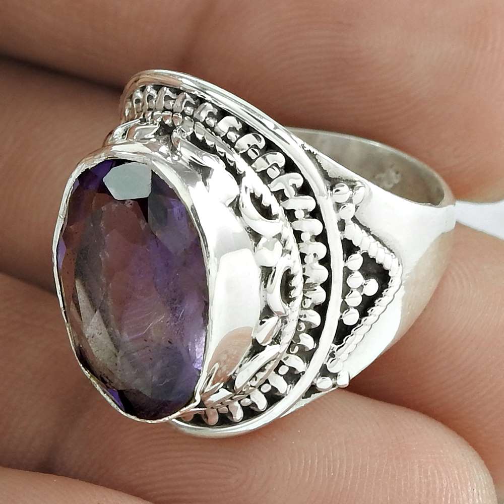 Natural Amethyst Gemstone 925 Silver Cocktail Christmas Gift Ring Size 7 N14