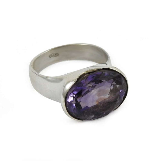 Woman Gift 925 Silver Natural Amethyst Solitaire Ring Size 8 K21
