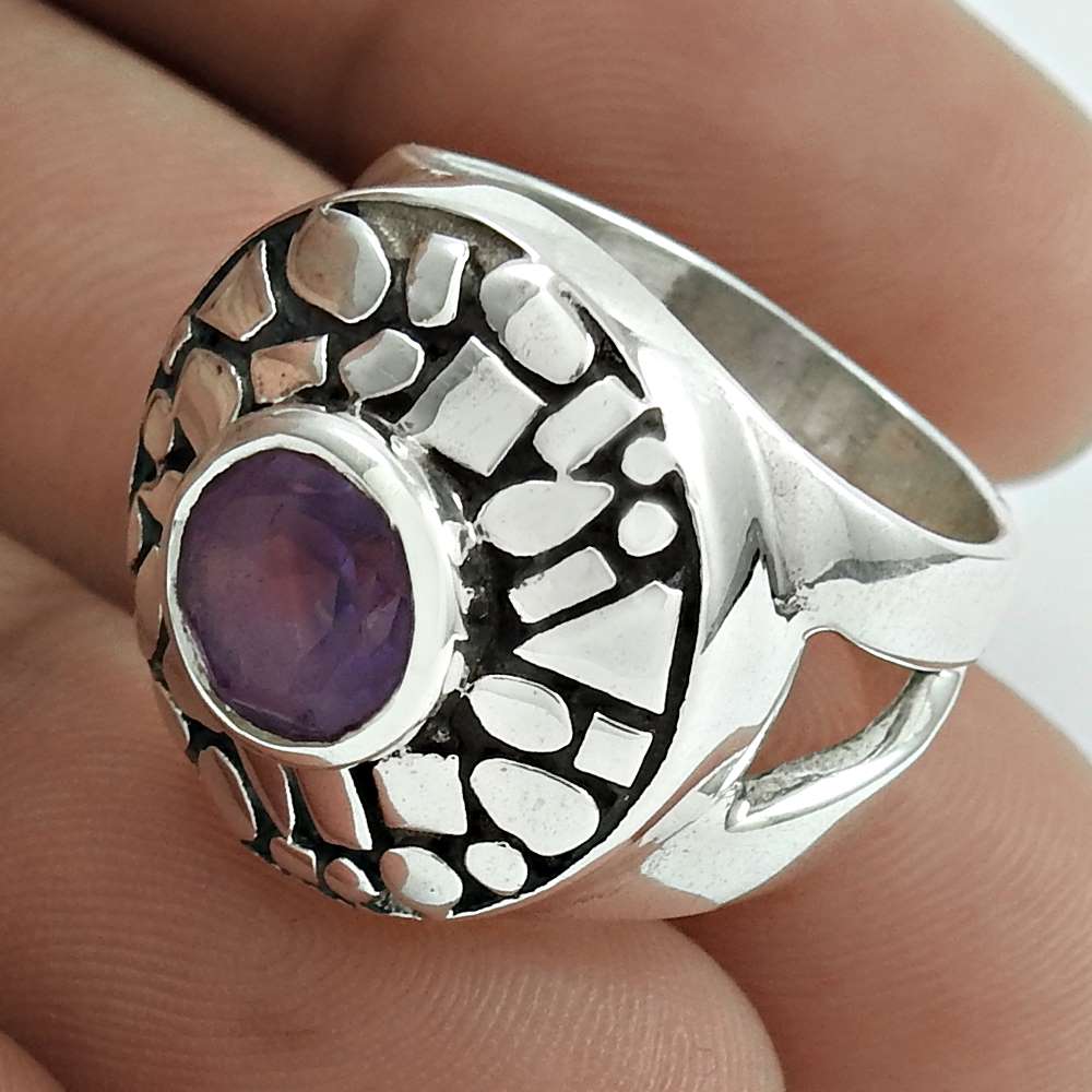 Natural Amethyst Gemstone 925 Silver Statement Christmas Gift Ring Size 6 P14