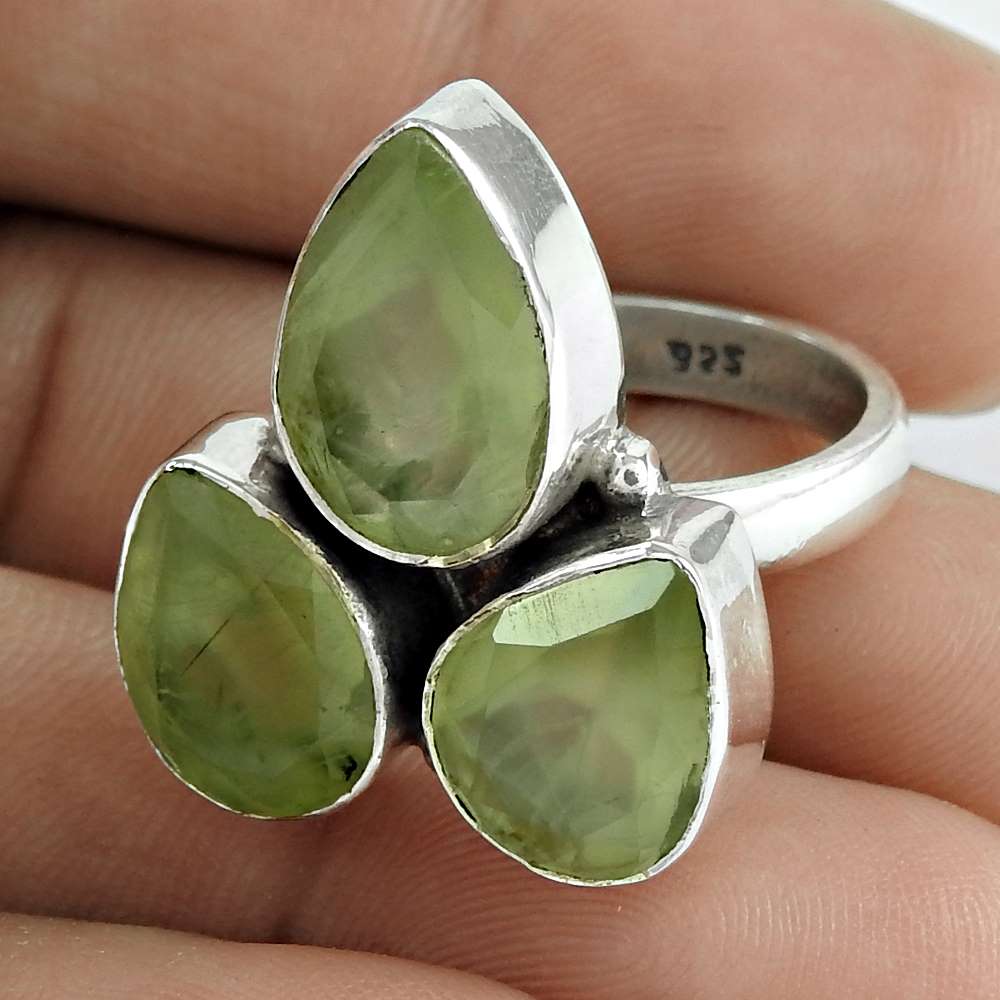 Natural Prehnite Gemstone Statement Boho Ring Size 7 925 Silver For Women E65