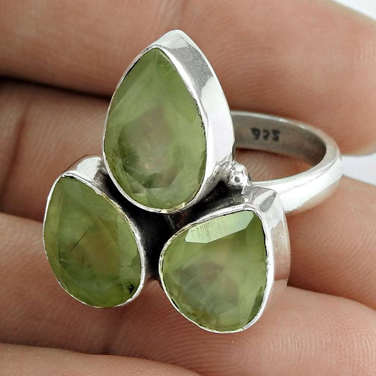 Natural Prehnite Gemstone Statement Boho Ring Size 7 925 Silver For Women E65