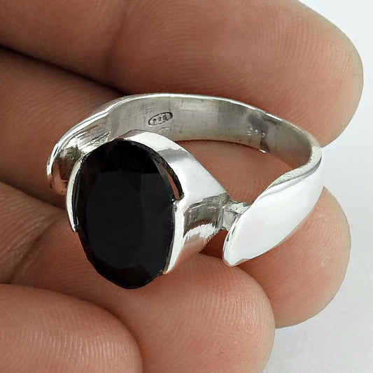 Woman Gift Onyx Gemstone Solitaire Ring Size 7 925 Sterling Silver H43