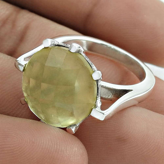 Christmas Gift 925 Silver Natural Lemon Quartz Gemstone Cocktail Ring Size 7 A19