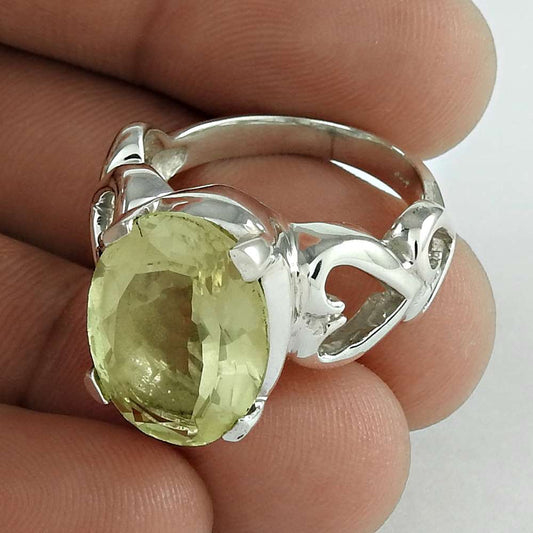 Woman Gift Cocktail Ring Size 8 925 Silver Natural Lemon Quartz Gemstone A9