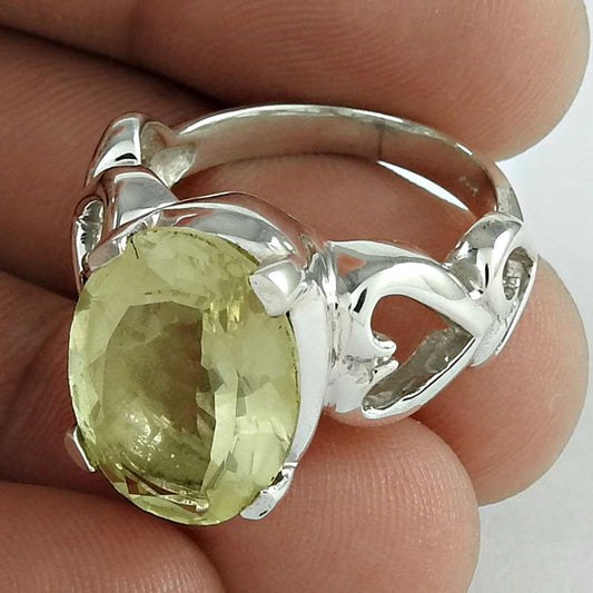 Woman Gift Natural Lemon Quartz Gemstone Ring Size 9.5 925 Silver A25