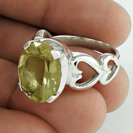 Woman Gift Natural Lemon Quartz Gemstone Statement Ring Size 9 925 Silver B5