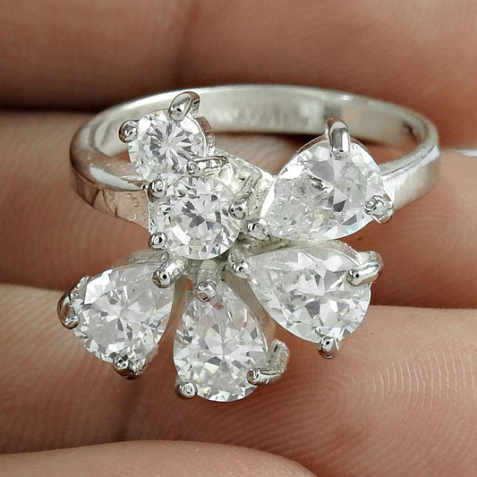 Natural Cubic Zirconia 925 Sterling Silver Wedding Christmas Gift Ring Size 8 Q2