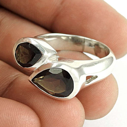 Woman Gift Natural Smoky Quartz Statement Ring Size 9 925 Silver D25