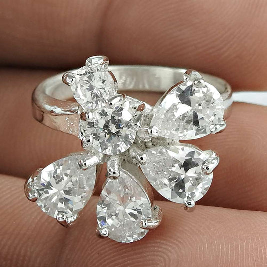 Natural Cubic Zirconia 925 Silver Solitaire Christmas Gift Ring Size 6 R14