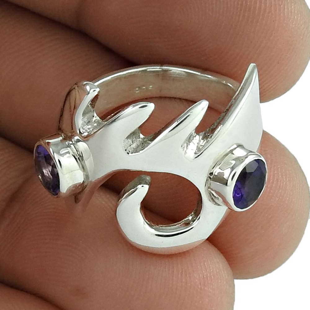 Woman Gift Natural Amethyst Statement Ethnic Ring Size 6 925 Silver C9