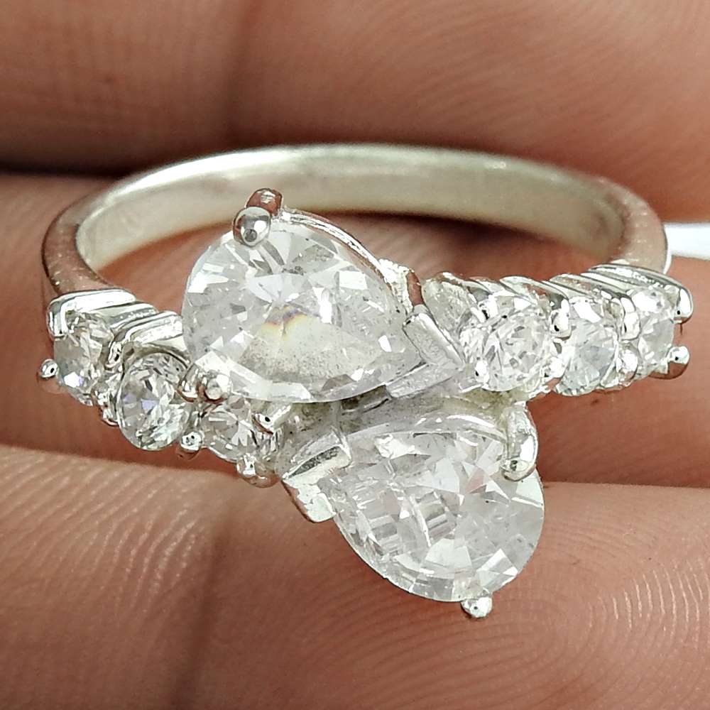 Natural Cubic Zirconia Wedding Christmas Gift Ring Size 9 925 Silver S14