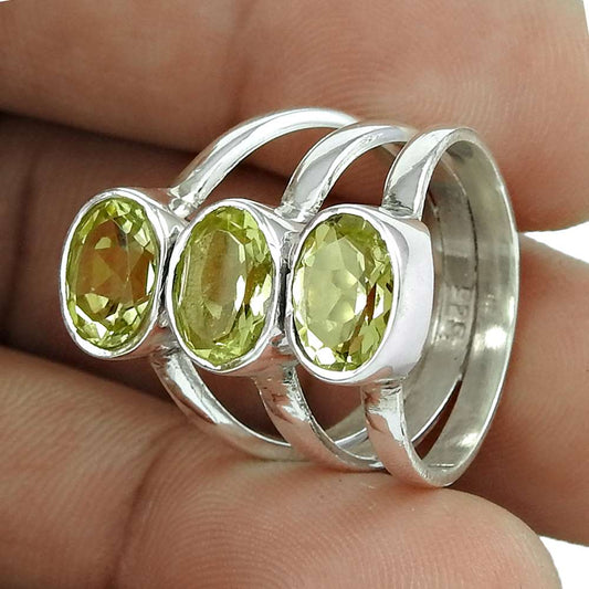 Woman Gift 925 Silver Natural Lemon Quartz Gemstone Boho Ring Size 6.5 W21