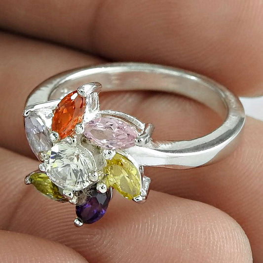 Christmas Gift 925 Silver Natural Cubic Zirconia Solitaire Ring Size 8 C31