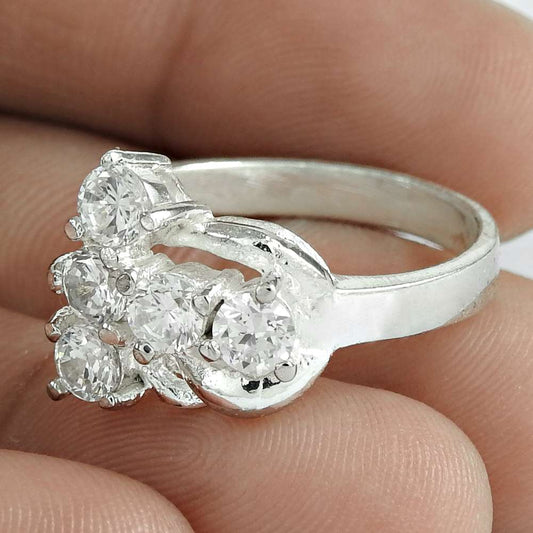 Christmas Gift Solitaire Ring Size 8 925 Silver Natural Cubic Zirconia E31