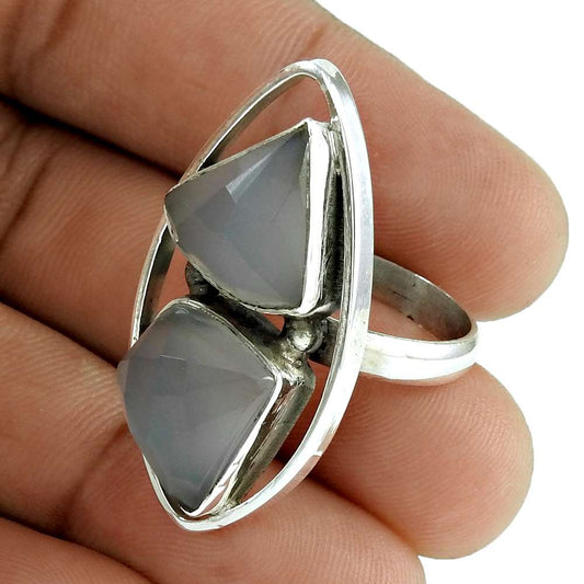 Woman Gift Solitaire Boho Ring Size 8.5 925 Silver Natural Rose Quartz Y21