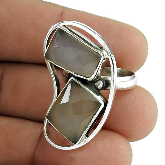 Natural Rose Quartz Gemstone Statement Ring Size 6 925 Silver Woman Gift Z21