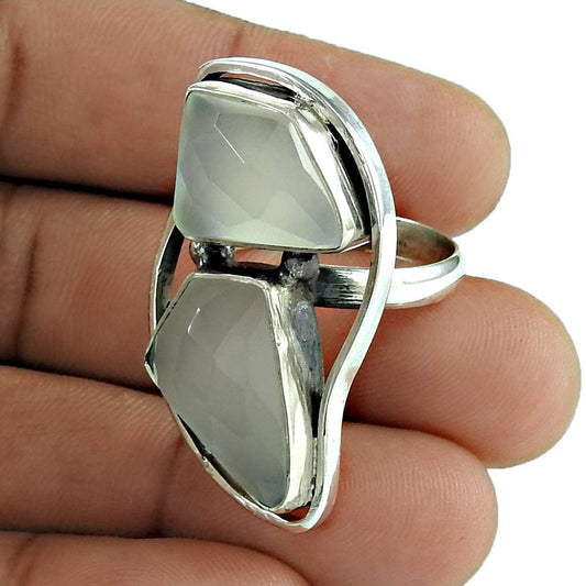 Woman Gift Natural Prehnite Solitaire Ring Size 8 925 Sterling Silver K25