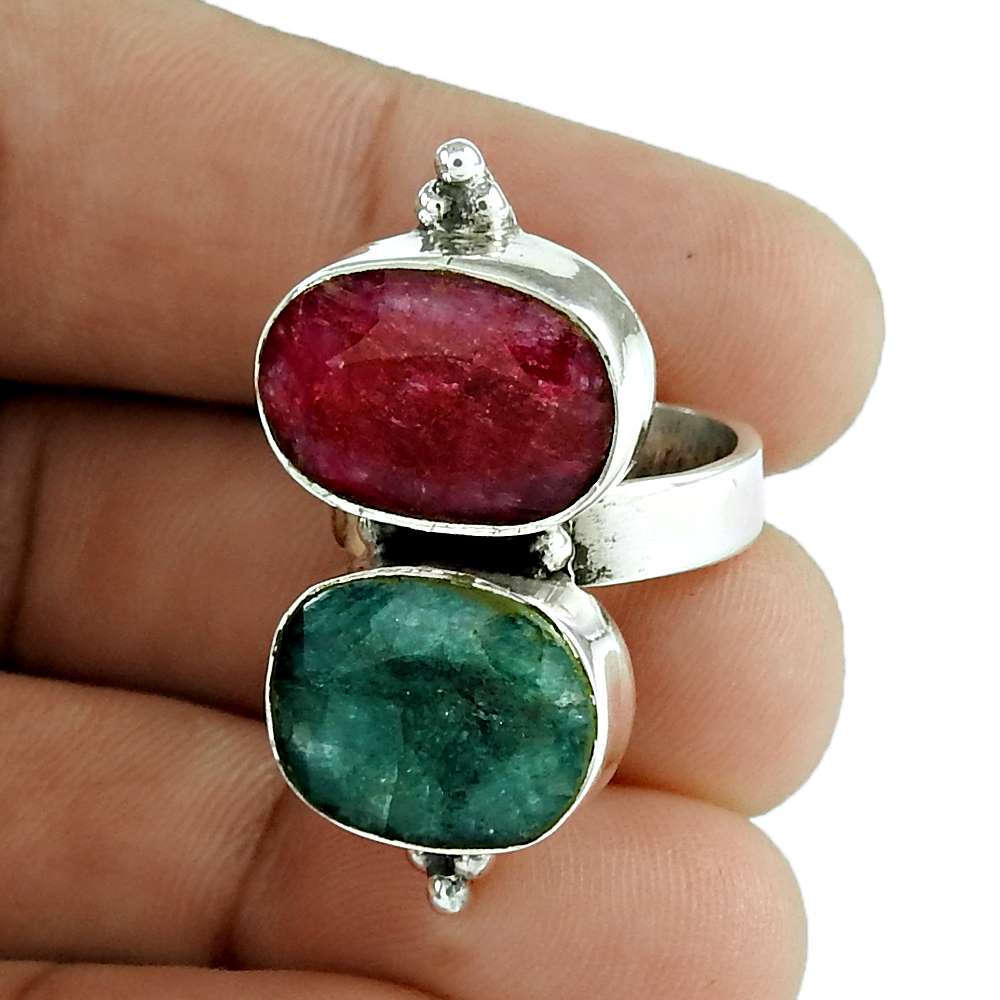 Natural Emerald Gemstone Cocktail Ring Size 5.5 925 Silver For Girls G22