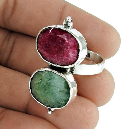 Natural Ruby Gemstone Solitaire Ring Size 8.5 925 Sterling Silver For Girls H22