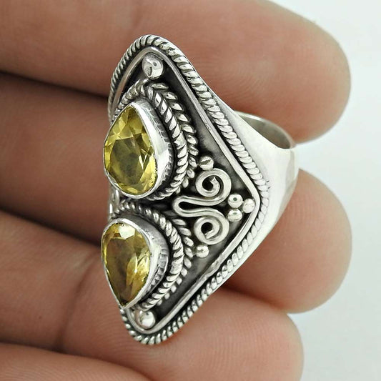 Woman Gift Natural Citrine Solitaire Ring Size 6 925 Silver K22