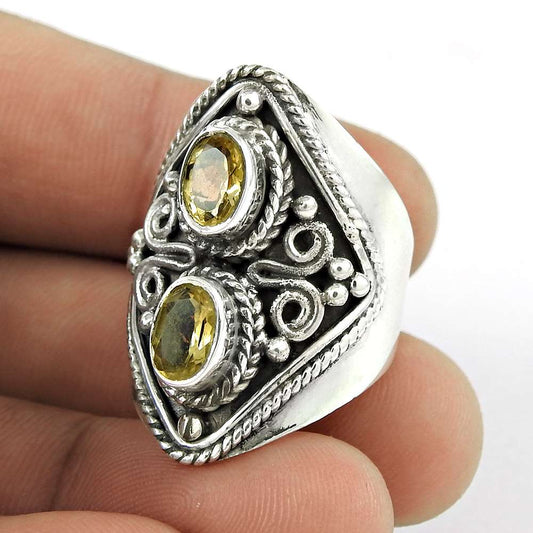 Gift For Her Citrine Stone Artisan Ring Size 8 925 Sterling Silver Jewelry