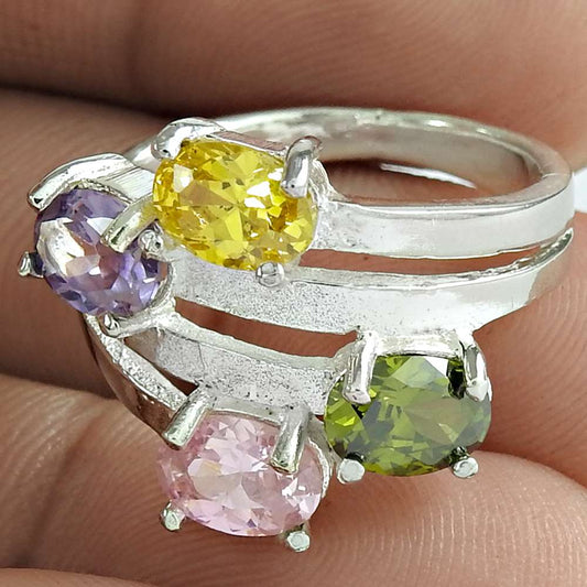 Christmas Gift 925 Silver Natural Cubic Zirconia Wedding Ring Size 8 U14