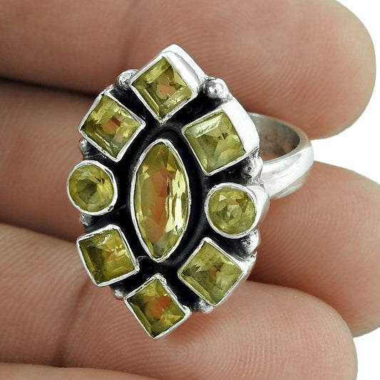 Woman Gift Statement Tribal Ring Size 6 925 Silver Natural Citrine G9