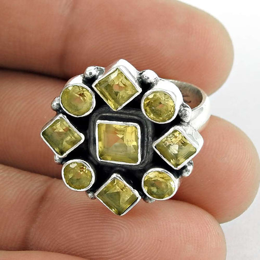 Woman Gift Solitaire Tribal Ring Size 6 925 Silver Natural Citrine H9