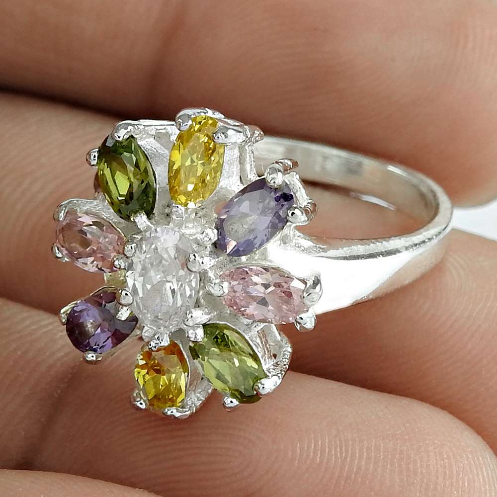 Christmas Gift Natural Cubic Zirconia Statement Ring Size 7 925 Silver D13