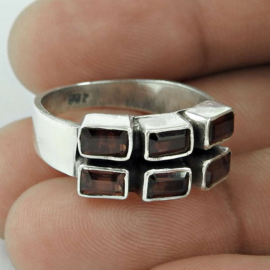 Natural Garnet Gemstone 925 Silver Statement Bohemian Ring Size 8.5 For Women J9