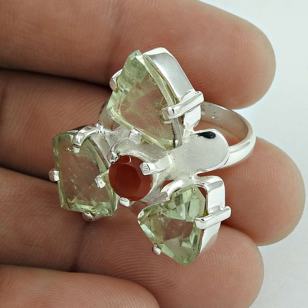 Woman Gift Cocktail Vintage Ring Size 6 925 Silver Natural Green Amethyst K9