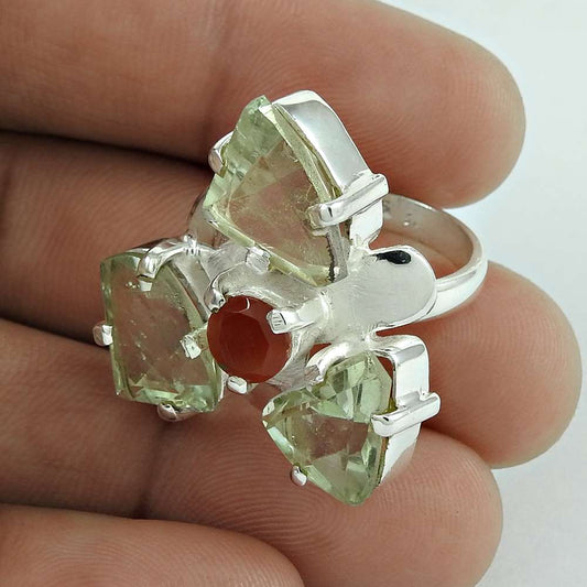Woman Gift Cocktail Vintage Ring Size 6 925 Silver Natural Green Amethyst K9