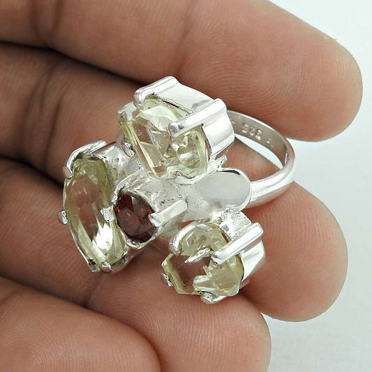 Natural Garnet Gemstone Statement Ring Size 6 925 Sterling Silver T22