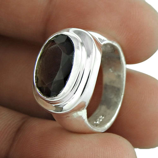 Woman Gift Natural Smoky Quartz Gemstone 925 Sterling Silver Ring Size 7 I26