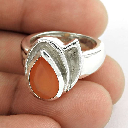 Natural Carnelian Gemstone Solitaire Ring Size 7 925 Silver For Girls B23