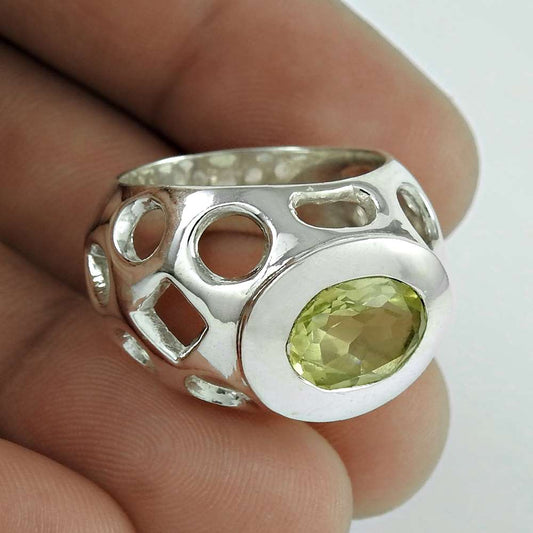 Natural Lemon Quartz Gemstone Solitaire Yellow Ring Size 7 925 Silver C23