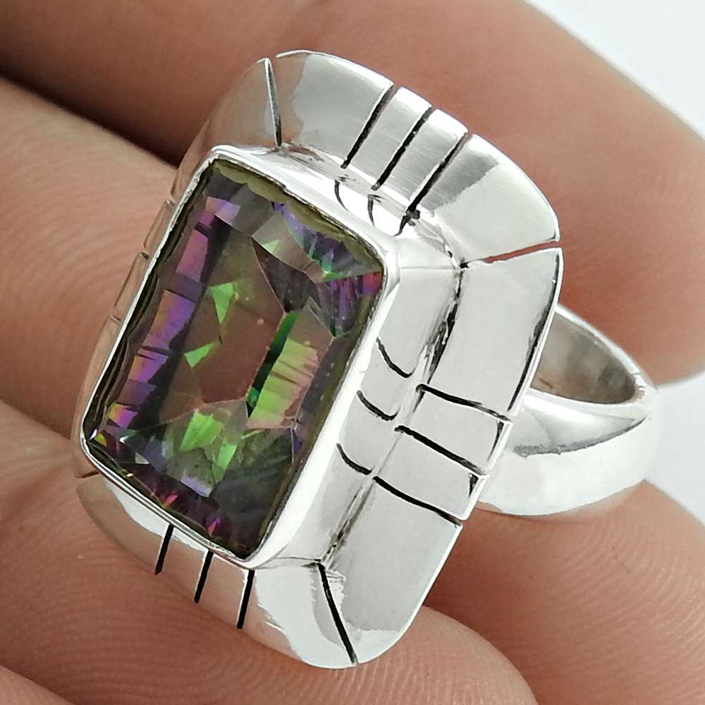 Natural Mystic Topaz Gemstone Statement Ring Size 7 925 Silver For Women I11