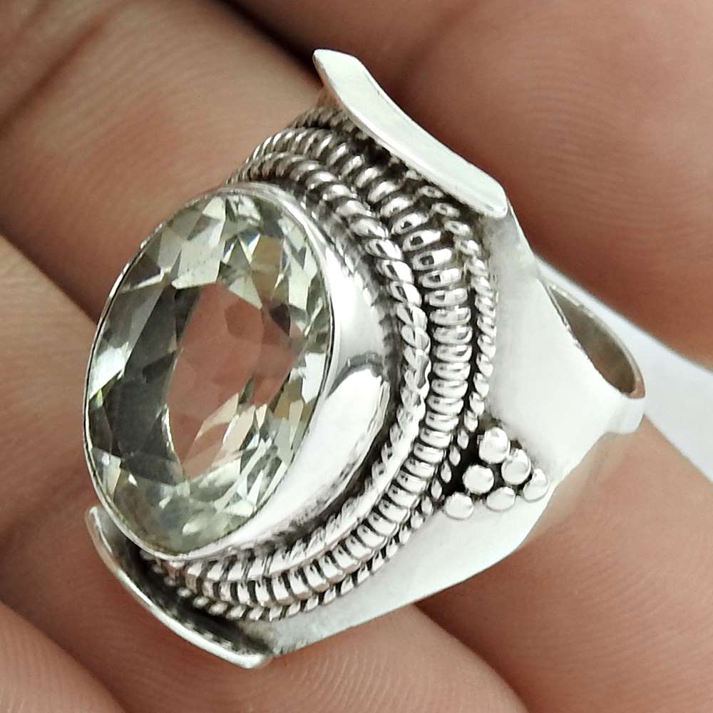 Natural Crystal Gemstone Solitaire Boho Ring Size 7 925 Silver For Girls S5