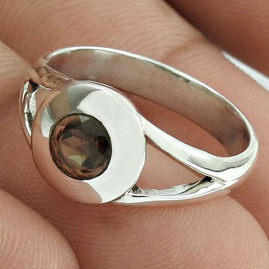 Christmas Gift 925 Silver Natural Smoky Quartz Statement Ring Size 6.5 D32