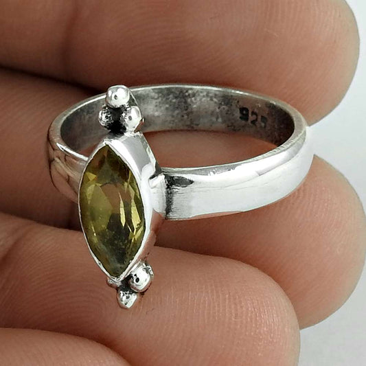 Woman Gift Natural Citrine Solitaire Bohemian Ring Size 7.5 925 Silver D45