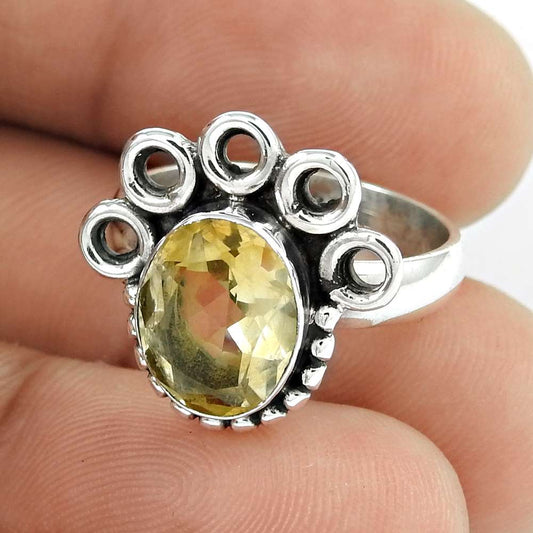 Woman Gift Citrine Gemstone Cocktail Ethnic Ring Size 6 925 Silver F45