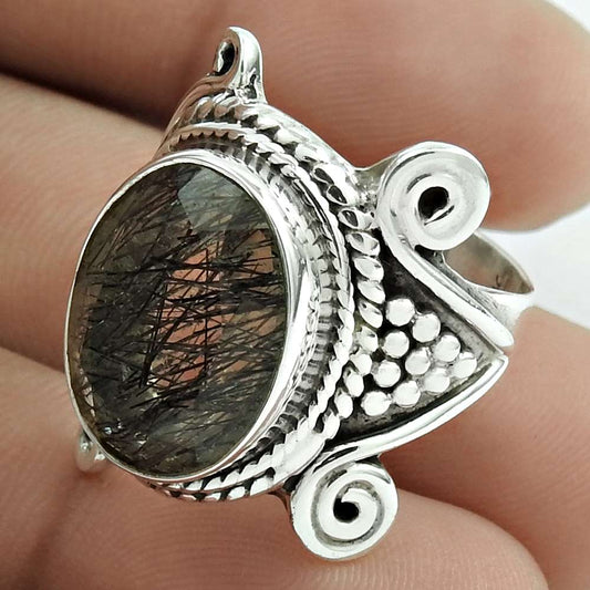 Christmas Gift Natural Rutile Solitaire Boho Ring Size 8 925 Sterling Silver E20