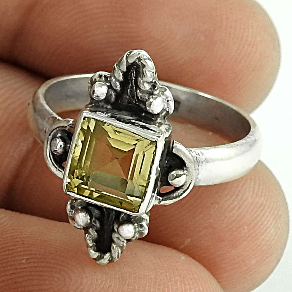 Woman Gift Citrine Gemstone 925 Silver Cocktail Ethnic Ring Size 8 H45
