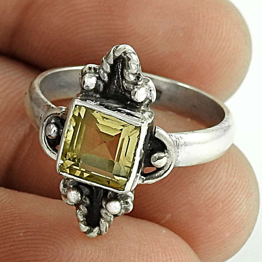 Woman Gift Citrine Gemstone 925 Silver Cocktail Ethnic Ring Size 8 H45