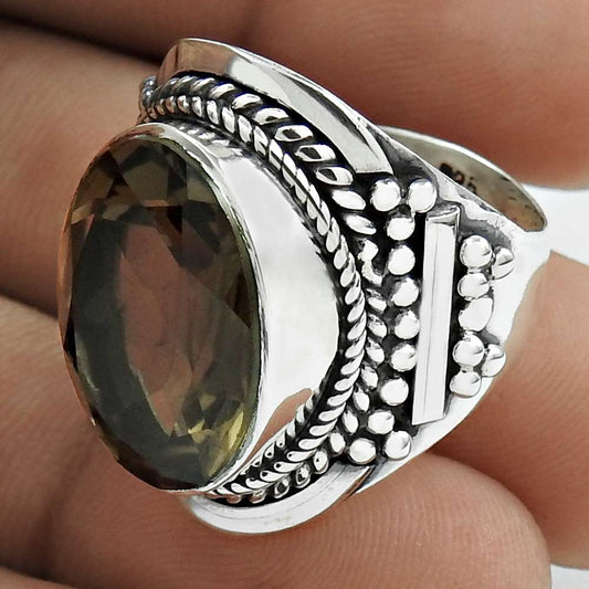 Christmas Gift Natural Smoky Quartz Gemstone Ring Size 8 925 Sterling Silver G20