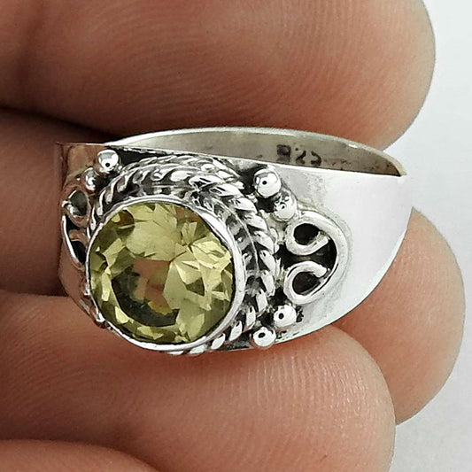Woman Gift Solitaire Ethnic Ring Size 7.5 925 Silver Natural Citrine I45