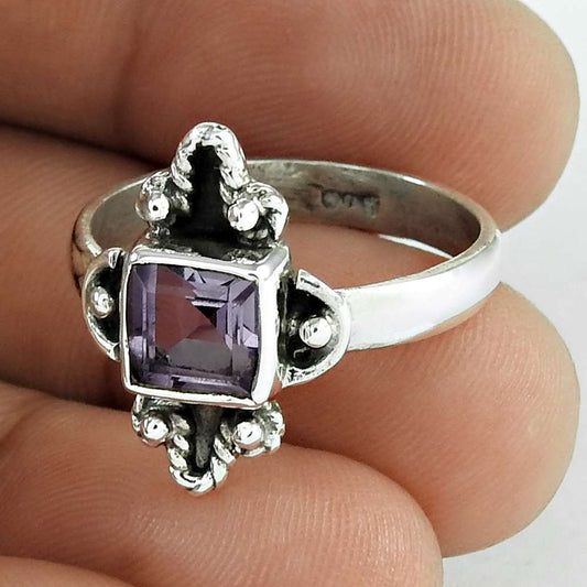 Woman Gift Natural Amethyst Statement Vintage Ring Size 8.5 925 Silver K45