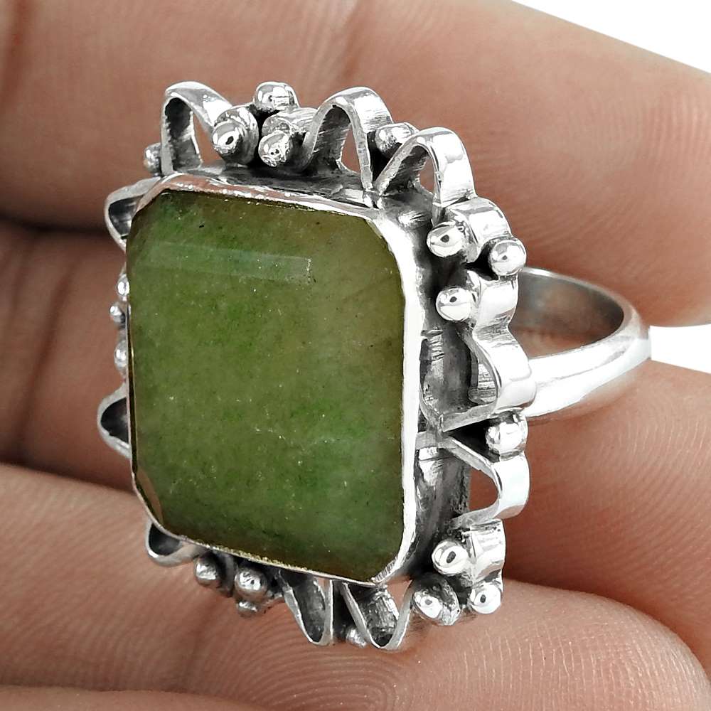 Gift For Her Natural Emerald Solitaire Boho Ring Size 6 925 Silver X6