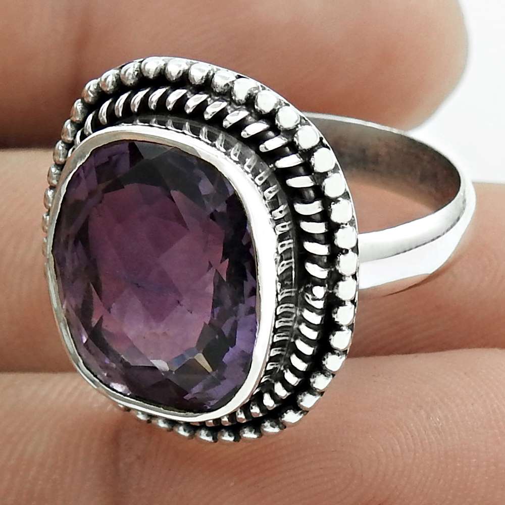 Christmas Gift 925 Sterling Silver Natural Amethyst Cocktail Ring Size 7 H32