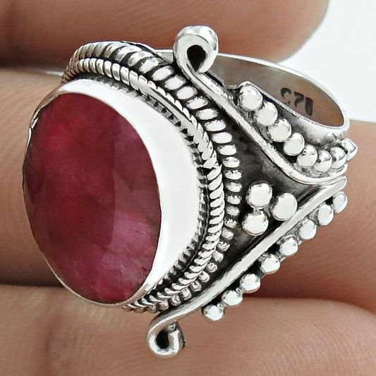 Christmas Gift Natural Ruby Solitaire Ring Size 6.5 925 Silver J11
